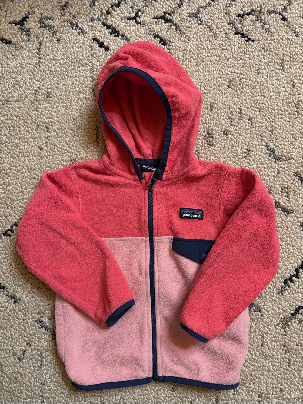 Patagonia Kids Micro D Fleece Hoody Jacket Size 2T Pink Coral Navy